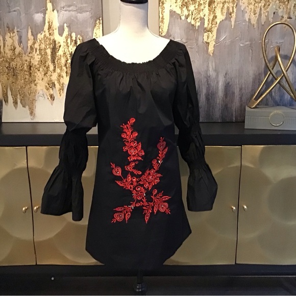 Black Embroidered Tunic Dress - Picture 8 of 10